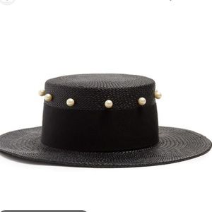 Black pearl straw boater hat